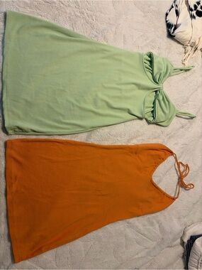 Mini dresses - orange and mint green